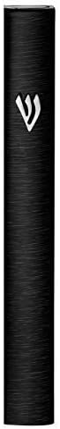 A&S Mezuzot Aluminum Mezuzah Case with 3D Painted Shin Design Easy Peel and Stick Judaica Door Mezuza for Parchment Scroll (Black, 5 Inches)