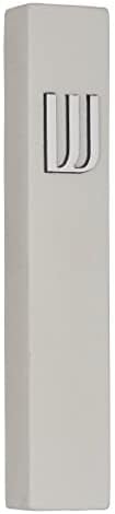 A&S Mezuzot Modern Concrete Mezuzah Case with Scroll, Easy Peel and Stick Mezuza (Grey+ Silver Shin, 9 Inches)