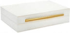 Kingflux White Wooden Keepsake Box With Faux Leather and Brushed Gold Handle, Gift and Storage Box for Vanity, Coffee Table, Shelf, Cosmetic, Jewelry Organizer