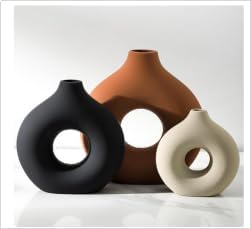 Querro Modern Ceramic Vase Set of 3 - Minimalist Matte Decorative Flower Vases for Modern Farmhouse Home Decor | Small Aesthetic Vases for Living Room Shelf, Table Centerpiece, Mantle, Office Decor
