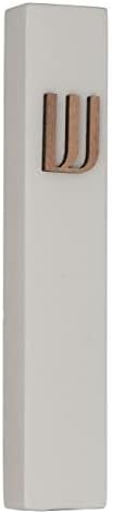 A&S Mezuzot Modern Concrete Mezuzah Case with Scroll, Easy Peel and Stick Mezuza (Grey+ Wood Shin, 5 Inches)