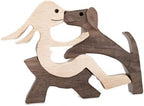 ISHINE Handmade Wooden Statue, Sitting Woman and Dog, Wood Decor Accents Craft Figurine for Bedroom Home Office Shelf Decor Gift Natural ECO Friendly