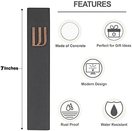 A&S Mezuzot Modern Concrete Mezuzah Case with Scroll, Easy Peel and Stick Mezuza (Black+ Wood Shin, 7 Inches)