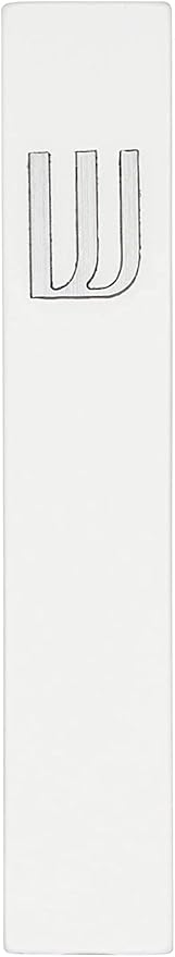 A&S Mezuzot Modern Concrete Mezuzah Case with Scroll, Easy Peel and Stick Mezuza (White+ Silver Shin, 9 Inches)