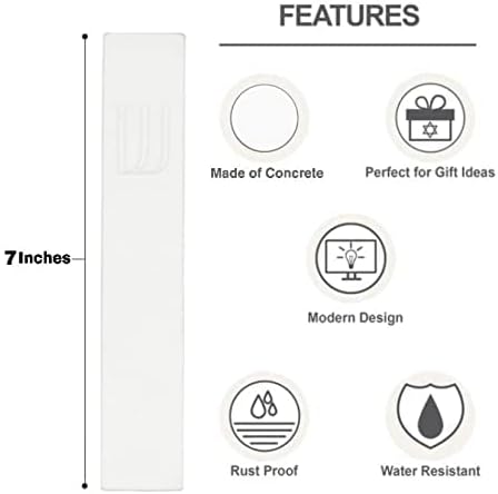A&S Mezuzot Modern Concrete Mezuzah Case with Scroll, Easy Peel and Stick Mezuza (White+ Engraved Shin, 7 Inches)