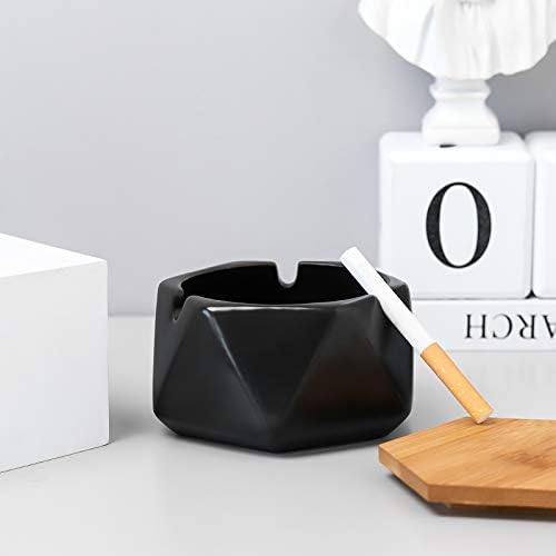 Simple Geometric Ceramic Ashtray with Bamboo Lid.