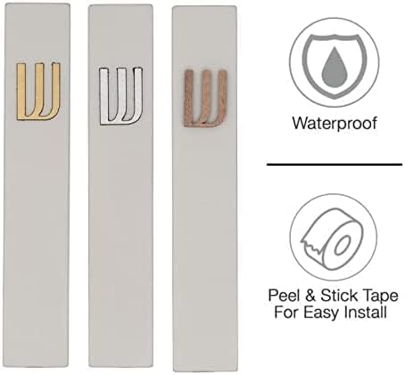 A&S Mezuzot Modern Concrete Mezuzah Case with Scroll, Easy Peel and Stick Mezuza (Grey+ Silver Shin, 5 Inches)