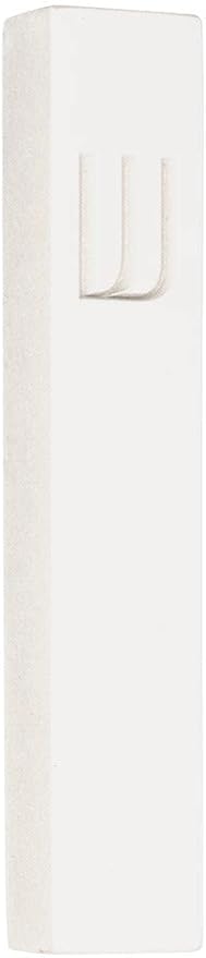 A&S Mezuzot Modern Concrete Mezuzah Case with Scroll, Easy Peel and Stick Mezuza (White+ Engraved Shin, 7 Inches)