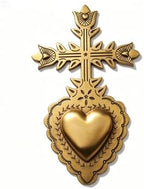 MVTDONT Golden Wall Cross-Saint Heart Miracle Decorative Wall Cross, Antique Gold Heart Design, Vintage Religious Home Deco