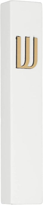 A&S Mezuzot Modern Concrete Mezuzah Case with Scroll, Easy Peel and Stick Mezuza (White+ Gold Shin, 11 Inches)