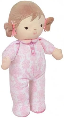 Little Me Plush 11 inch Baby Doll with Rattle, Brigitte (Floral Damask, Pink)