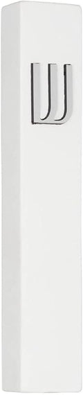 A&S Mezuzot Modern Concrete Mezuzah Case with Scroll, Easy Peel and Stick Mezuza (White+ Silver Shin, 9 Inches)