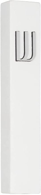 A&S Mezuzot Modern Concrete Mezuzah Case with Scroll, Easy Peel and Stick Mezuza (White+ Silver Shin, 9 Inches)