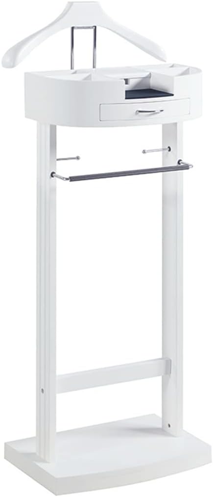 White Valet Stand For Women, Suit Valet Stand For Mens, Clothing Valet Stand Suit , With Drawer Wood Suit Valet Rack, Freestanding Contour Hanger Trouser Shoe Rack Tie & Belt Stand Organizer Organizer