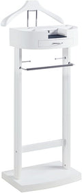 White Valet Stand For Women, Suit Valet Stand For Mens, Clothing Valet Stand Suit , With Drawer Wood Suit Valet Rack, Freestanding Contour Hanger Trouser Shoe Rack Tie & Belt Stand Organizer Organizer