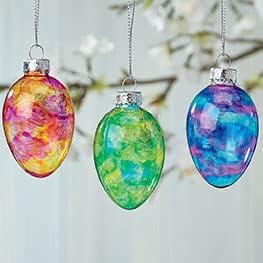 Lillian Vernon Stained Glass Egg Blown Glass Easter Ornaments - Handcrafted Hanging Tree Decorations, Stained Glass Easter Egg Holiday & Party Decor, 2 in, Assorted, 12-Piece Set