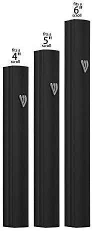 A&S Mezuzot Alumium Mezuzah Case in Silver Shin Design Weatherproof Door Mezuza Judaica Art for Home Blessing (Black, 7 Inches)