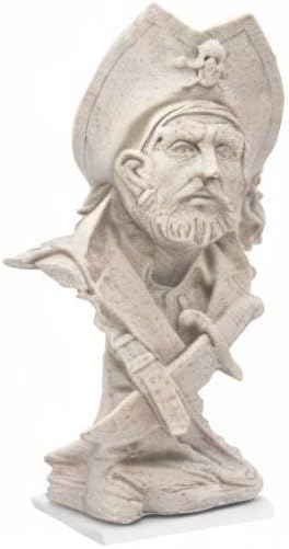 H&W Sandstone Pirate Figurines - Buccaneer Francis Drake Statue Decoration for Home/Study/Living Room, Great Collectible Figurines, Best Gift for The Man, Sandstone Color (HH17-D5)