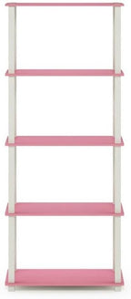 Furinno Turn-N-Tube 5-Tier Multipurpose Shelf / Display Rack / Storage Shelf / Bookshelf, Square Tubes, Pink/White