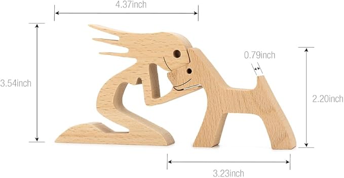 ISHINE Wood Decor Wooden Statue Man and Dog Figurine Handmade Carved Creative Home Office Gift for Men Women Accents Decoration Natural ECO Friendly 7x3 inches (A-Woman Kisses Dog)