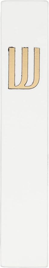 A&S Mezuzot Modern Concrete Mezuzah Case with Scroll, Easy Peel and Stick Mezuza (White+ Gold Shin, 6 Inches)