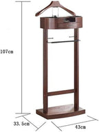 Suit Stands Butler Clothing Racks Wood Suit Valet Stand Clothes Rack with Base Floor Standing Suit Hanger Rack with Drawer, Top Tray,for Office Living Room Bed Room ﻿43X33.5X107CM(Brown)
