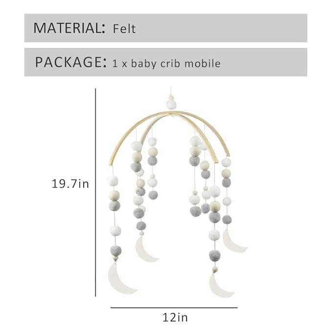WAYUTO Neutral Handmade Felt Ball Ceiling Mobile - Gray Moon