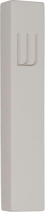A&S Mezuzot Modern Concrete Mezuzah Case with Scroll, Easy Peel and Stick Mezuza (Grey+ Engraved Shin, 9 Inches)