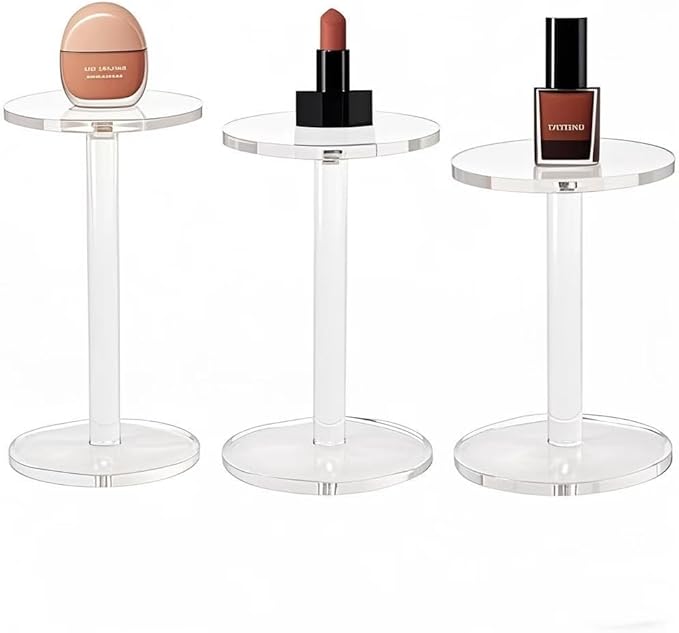 3 Pack 4 " Dia Acrylic Display Riser Jewelry Watches Round Pedestal Flower- Stand Small Figure Holder for Kitchen, Dining Room, Living Room Furniture