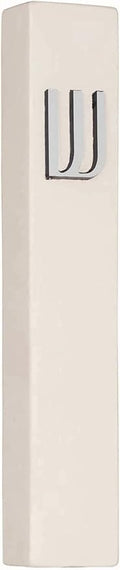 A&S Mezuzot Modern Concrete Mezuzah Case with Scroll, Easy Peel and Stick Mezuza (Ivory+ Silver Shin, 11 Inches)