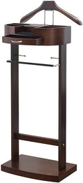 Valet Stand for men, Wood Suit Rack, Freestanding clothing valet stand, valet stand for women with Drawer, Top Tray, Contour Hanger, Trouser Bar, Tie & Belt Hooks and Shoe Rack organizer