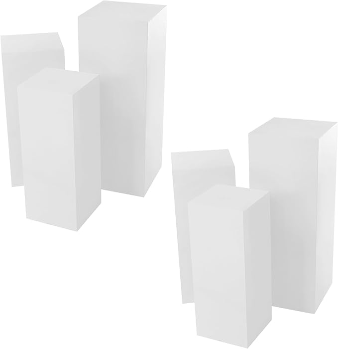 6 PCS Display Pedestal Stand, Metal Display Pedestal Stands Decoration Cube Sculpture Displays Column Square Displays Stands Pillars for Wedding Party Baby Shower Birthday (White, 6PCS)