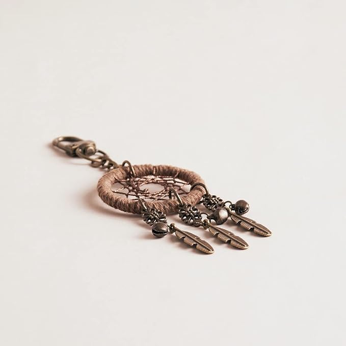 Miamor Retro Style Small Brown Dream Catcher Keychain With Little Bells Purse,Backpack or Bag Hanging ornament Accessories