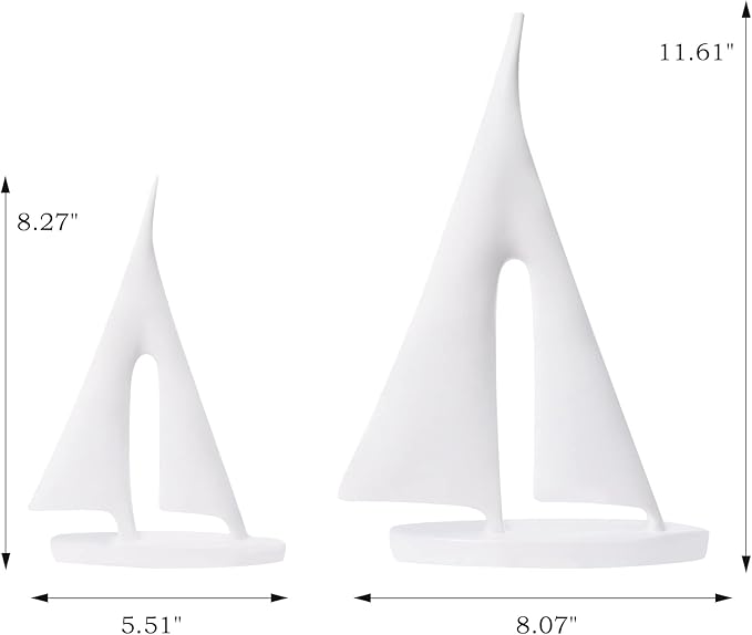 Saysmile Modern Sculptures Home Decor, Sailboat Decor Ornament, Boat Decorations Statue Decor, Art Sculptures and Statues, Sailboat Gifts Home Office Bathroom Shelf Decor (White-2 Pack)