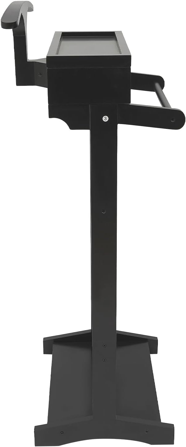 Wooden Suit Valet Stand with Hanger, Bottom Shoe Rack and Storage Organizer, Freestanding Mens Suit Stand, Freestanding Clothes Rack for Bedroom, Entryway, Office, Black