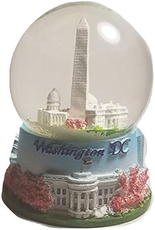 Cherry Blossom Themed Washington Monument, Jefferson Memorial, White House & U.S. Capitol Decorative Snow Globe - DC Souvenirs (Large)