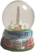 Cherry Blossom Themed Washington Monument, Jefferson Memorial, White House & U.S. Capitol Decorative Snow Globe - DC Souvenirs (Large)