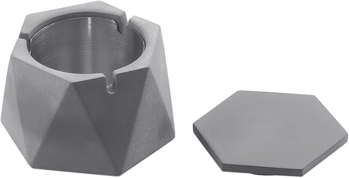FREELOVE Concrete Ashtray with Lid & Stainless Steel Ashtrays for Cigarettes, Cement Ash Tray Smoking Holder Indoor Smokeless Outdoor Windproof Patio Home Office Cool Decor(Grey, Large)