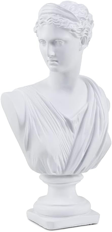 11.8 Inch Classic Greek White Athena Woman Bust Statue, Large Resin Roman Goddess Anna Sculpture for Home Décor