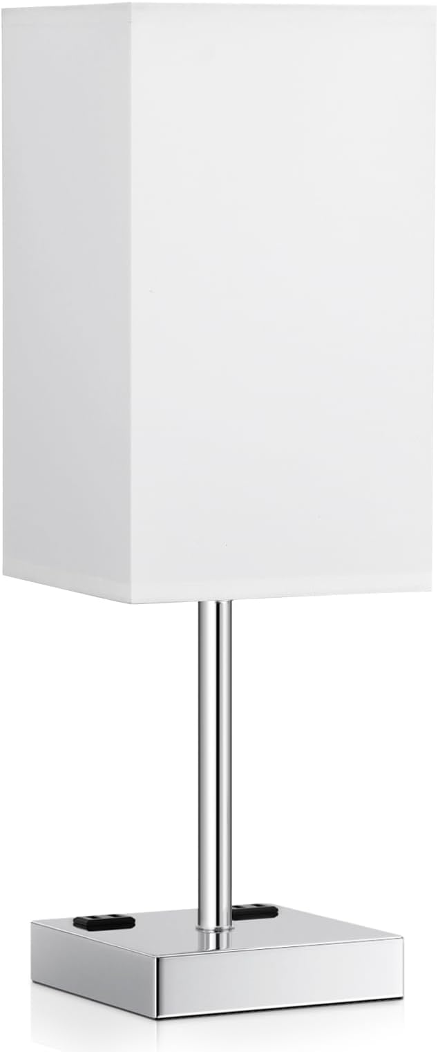 Touch Bedside Table Lamp For Nightstand - 3-Way Dimmable Night Lamp with USB A + Type C Charging Ports and two AC Outlets, Small Desk Light with E26 LED Bulb for Bedroom Living Room, WHITE PLUS