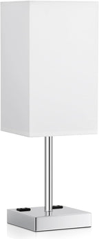 Touch Bedside Table Lamp For Nightstand - 3-Way Dimmable Night Lamp with USB A + Type C Charging Ports and two AC Outlets, Small Desk Light with E26 LED Bulb for Bedroom Living Room, WHITE PLUS
