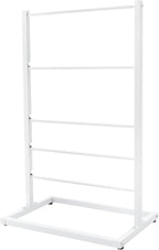 5-Tier Freestanding Ribbon Organizer Rack, White Metal Scarf Storage Display Stand for Craft Room, Gift Wrapping Paper Towel Hanger, Floor Standing Hanging Shelf for Home Store