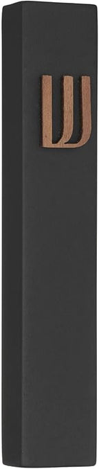 A&S Mezuzot Modern Concrete Mezuzah Case with Scroll, Easy Peel and Stick Mezuza (Black+ Wood Shin, 6 Inches)