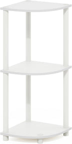 Furinno Turn-N-Tube Corner Shelf, 3-Tier Corner Bookshelf, Display Storage Shelves with Open Shelves, for Organization and Storage, Living Room, Home Office, Garage, White