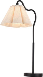 Table Lamp with Beige Pleated Linen Shade, Curved Black Metal Base, E26 Socket – 23" Tall Modern Bedside Desk Lamp for Bedroom, Living Room, Office – Bulb Not Included