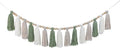 DrCor Sage Green Tassel Garland – Boho Classroom Decor, Bulletin Board Decorations, Nursery Wall Hanging, Neutral Kids Room Decor, Baby Shower, Back to School Banner