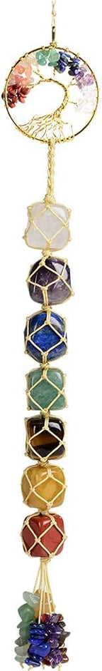 Handmade Crystal Window Car Hanging Ornaments 7 Chakra Home Decoration Feng Shui Ornament Yoga Meditation Car Decoration Tumbled Palm Stones (Tree of Life)