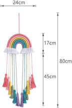 Hand-Woven Rainbow Dreamcatcher Rainbow Dreamcatcher Wall Hanging, Multicolor with Pink Tassels
