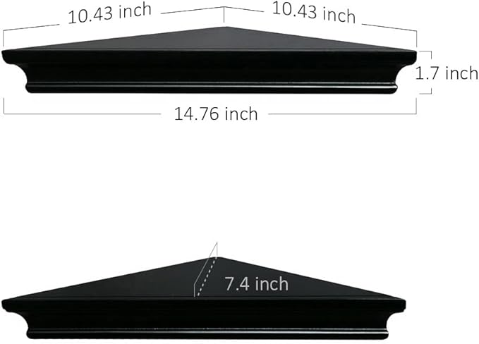 AHDECOR Black Floating Corner Shelves, Elegant Wall-Mounted Corner Shelf for Decorative Display and Storage in Any Room, Set of 2