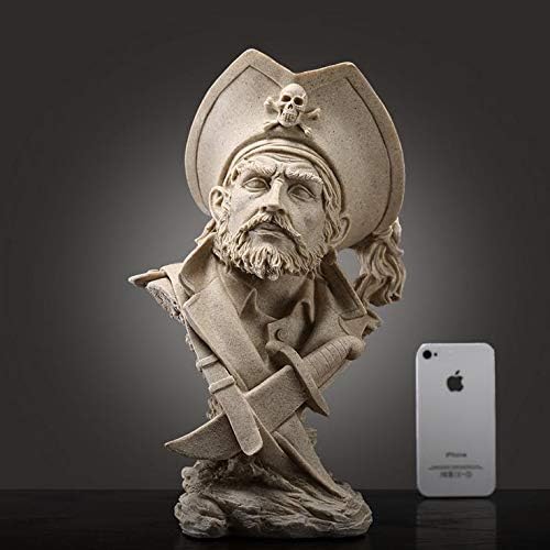 H&W Sandstone Pirate Figurines - Buccaneer Francis Drake Statue Decoration for Home/Study/Living Room, Great Collectible Figurines, Best Gift for The Man, Sandstone Color (HH17-D5)